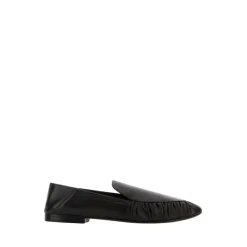 Loafers<Saint Laurent Alain Ruched Læder Loafers med Spids Tå Sort