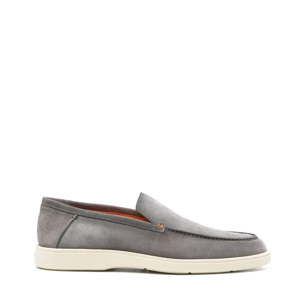 Loafers<Santoni Almond-toe Suede Loafers Grå