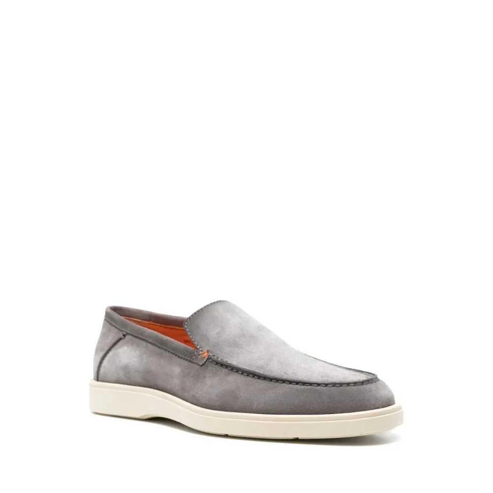 Loafers<Santoni Almond-toe Suede Loafers Grå