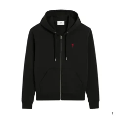 Trøjer<Ami Paris Ami de Coeur Zip Hoodie Sort