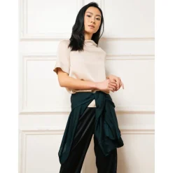 T-Shirts<Ahlvar Gallery Asymmetrisk Plisseret Silke T-shirt Beige