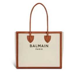 Indkøbstasker<Balmain B-Army 42 Canvas Tote Bag Beige