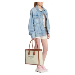 Indkøbstasker<Balmain B-Army 42 Canvas Tote Bag Beige