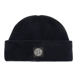 Huer, Kasketter & Hatte<Stone Island Beanie med Kompaslogo-patch Blå