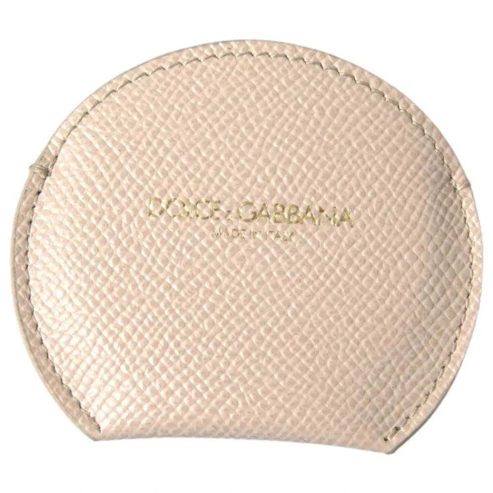 Toilettasker^Dolce & Gabbana Læder Rundt Logo Håndspejlsholder Beige