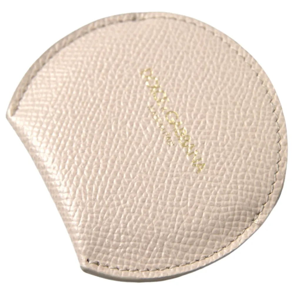 Toilettasker^Dolce & Gabbana Læder Rundt Logo Håndspejlsholder Beige