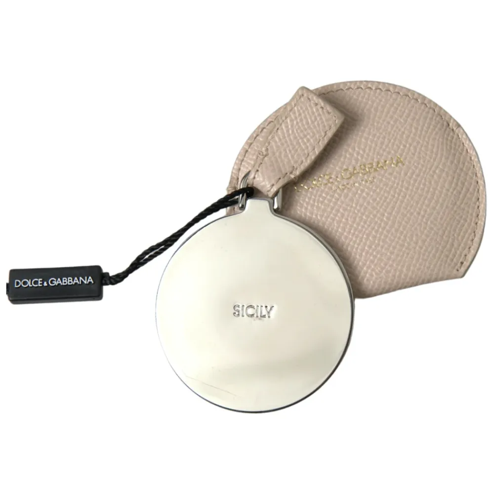 Toilettasker^Dolce & Gabbana Læder Rundt Logo Håndspejlsholder Beige