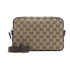 Tasker^Gucci Beige Polyester Skuldertaske med Webdetalje Brun