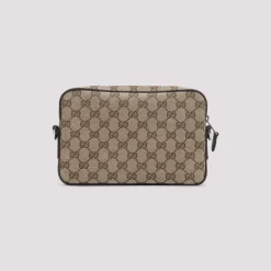 Tasker^Gucci Beige Polyester Skuldertaske med Webdetalje Brun