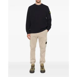 Strik^Stone Island Bomuld Crewneck Sweatshirt med Badge Blå