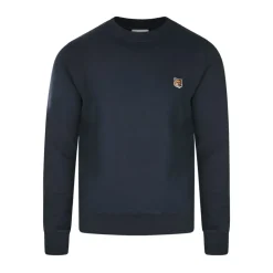 Sweatshirts<Maison Kitsuné Bomulds Sweatshirt med Broderet Logo Blå
