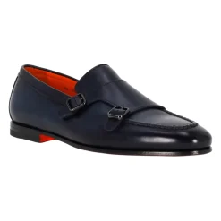 Loafers<Santoni Læder Dobbelt Spænde Goodyear Sko Blå