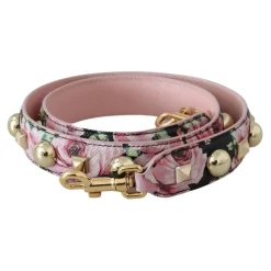 Tilbehør Til Tasker^Dolce & Gabbana Blomstret Guld Stud Læderrem Pink Multifarvet