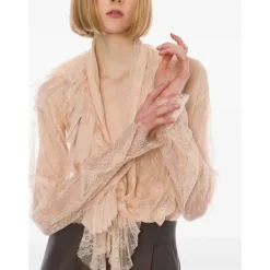 Bluser & Skjorter^Alberta Ferretti Bluse med blonde og flæsehals Pink