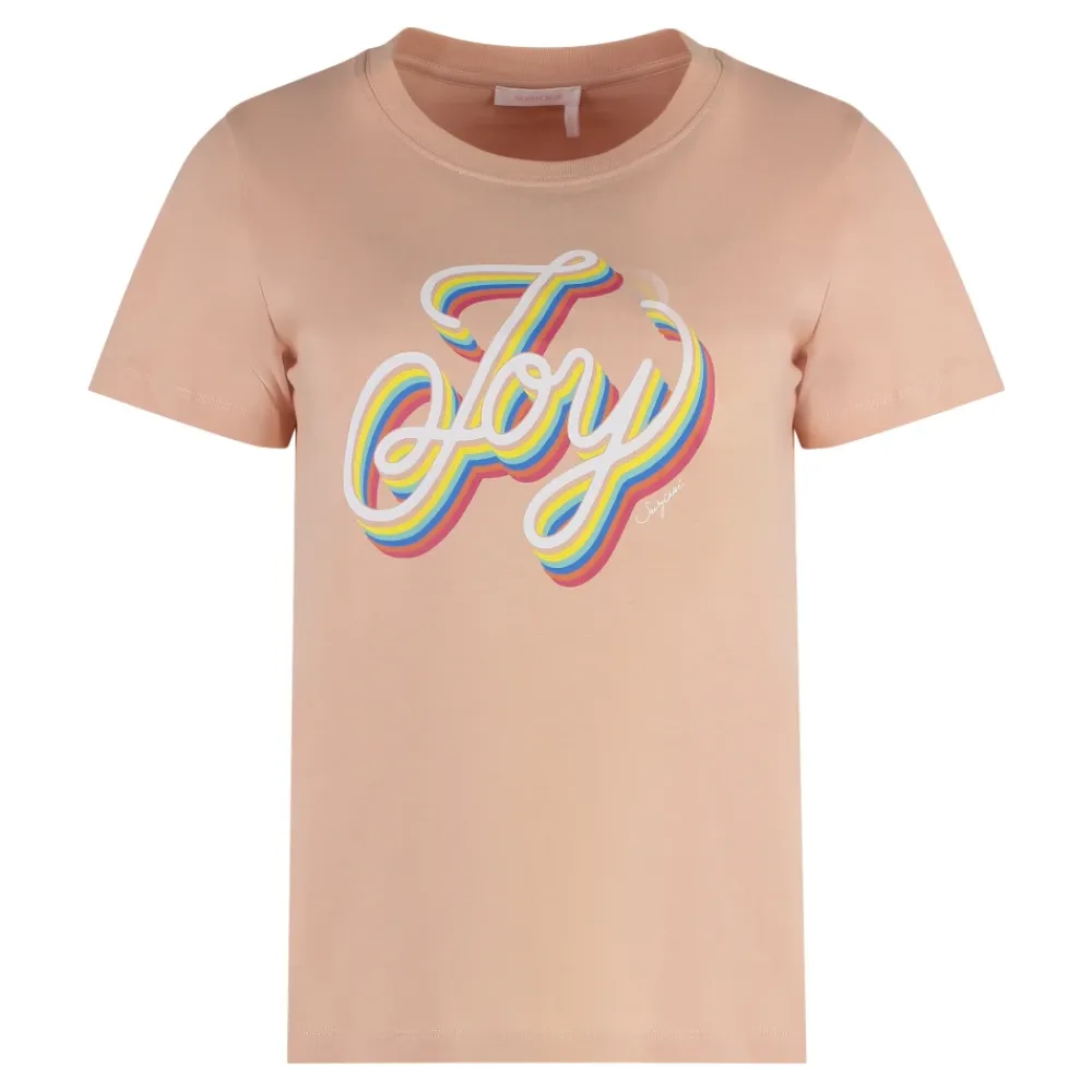 T-Shirts<See by Chloé Bomuld T-shirt med Ribbed Krave Pink