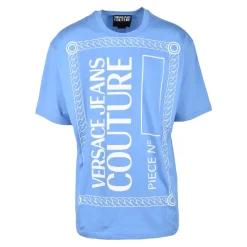 T-Shirts<Versace Jeans Couture Bomuld T-shirt med Stilfuldt Design Blå