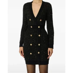 Kjoler^Elisabetta Franchi Bouclé strikkjole med pailletter Sort