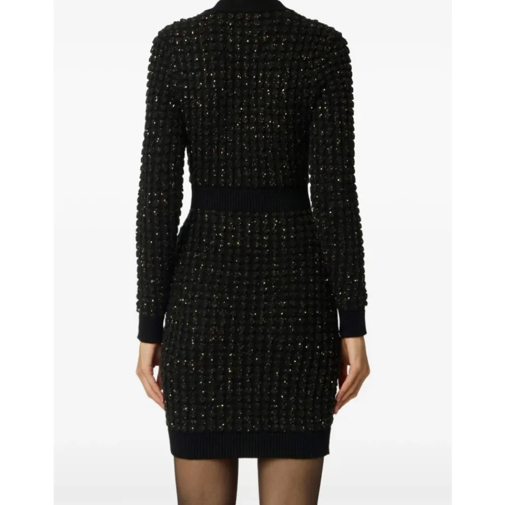 Kjoler^Elisabetta Franchi Bouclé strikkjole med pailletter Sort