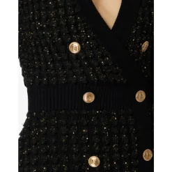 Kjoler^Elisabetta Franchi Bouclé strikkjole med pailletter Sort