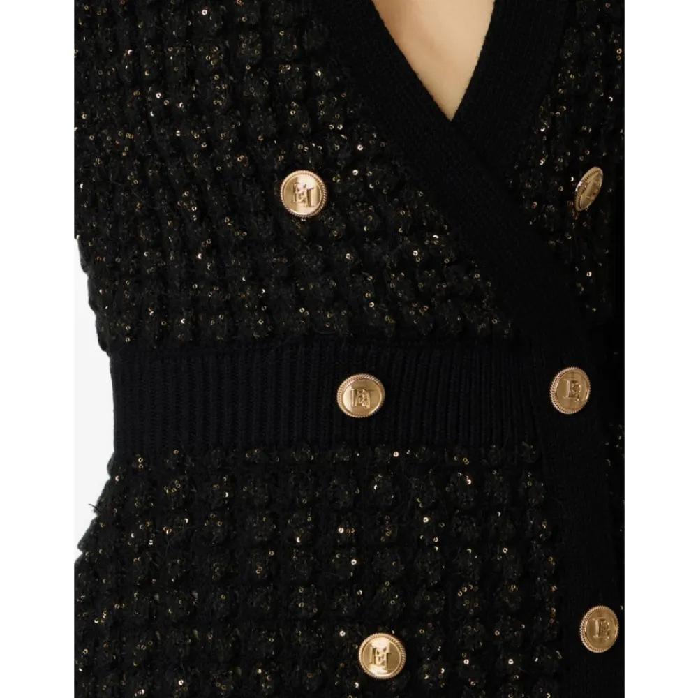 Kjoler^Elisabetta Franchi Bouclé strikkjole med pailletter Sort