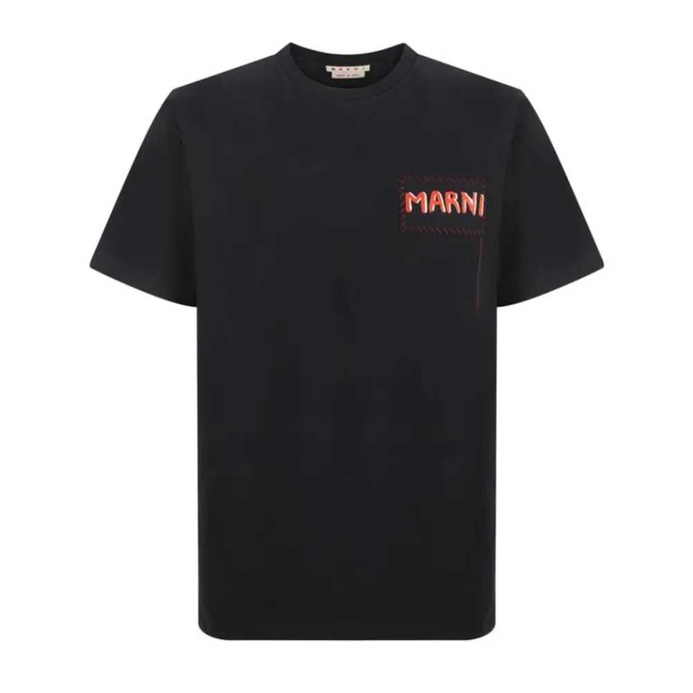 T-Shirts^Marni Broderet Monogram Bomuld Crew Neck T-Shirt Sort