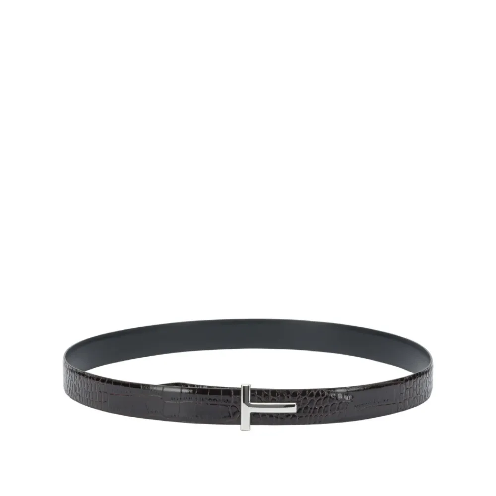 Bælter^Tom Ford Krokodille-Effekt Læderbælte Brun