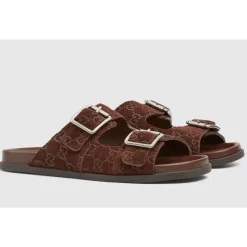 Sandaler<Gucci Læder Flade Såler Slides Brun