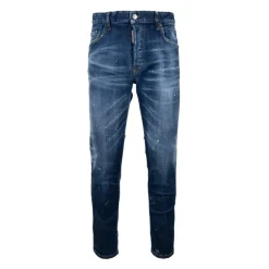 Jeans<Dsquared2 Button Jeans med læderpatch Blå