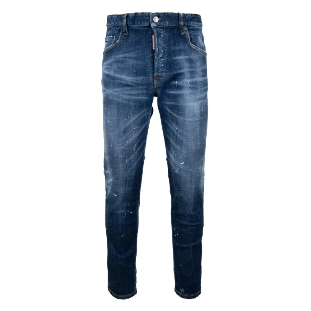 Jeans<Dsquared2 Button Jeans med læderpatch Blå