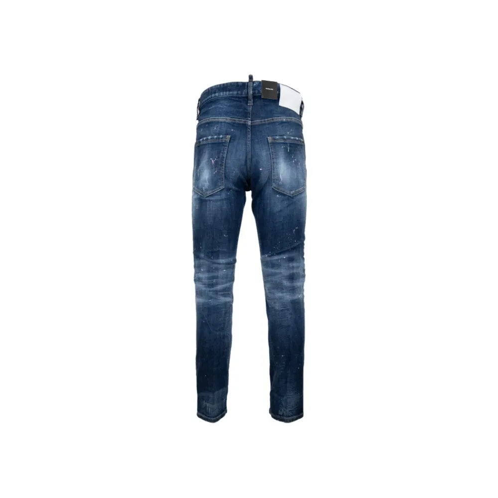 Jeans<Dsquared2 Button Jeans med læderpatch Blå