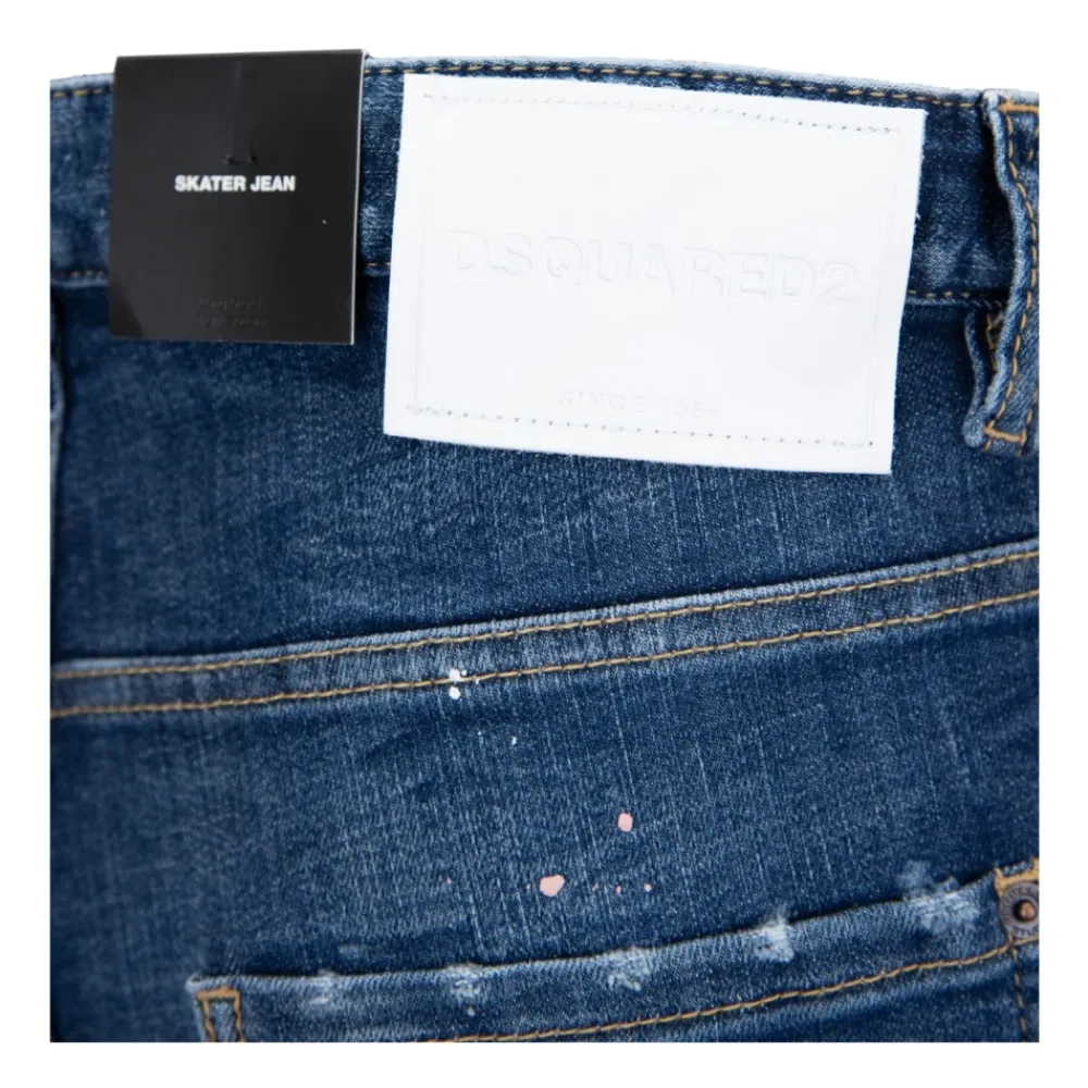 Jeans<Dsquared2 Button Jeans med læderpatch Blå
