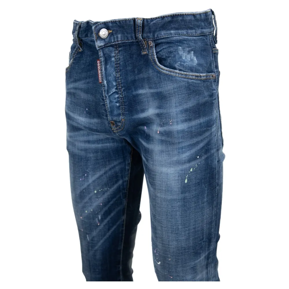 Jeans<Dsquared2 Button Jeans med læderpatch Blå