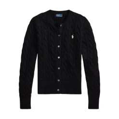Striktrøjer & Sweatere^Ralph Lauren Cable Knit Cardigan med Knapper og Rund Halsudskæring Sort