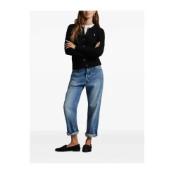 Striktrøjer & Sweatere^Ralph Lauren Cable Knit Cardigan med Knapper og Rund Halsudskæring Sort