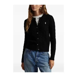 Striktrøjer & Sweatere^Ralph Lauren Cable Knit Cardigan med Knapper og Rund Halsudskæring Sort