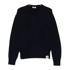 Strik<Bally Cable Knit Crew Neck Sweater Blå
