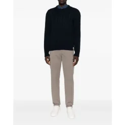 Strik<Bally Cable Knit Crew Neck Sweater Blå