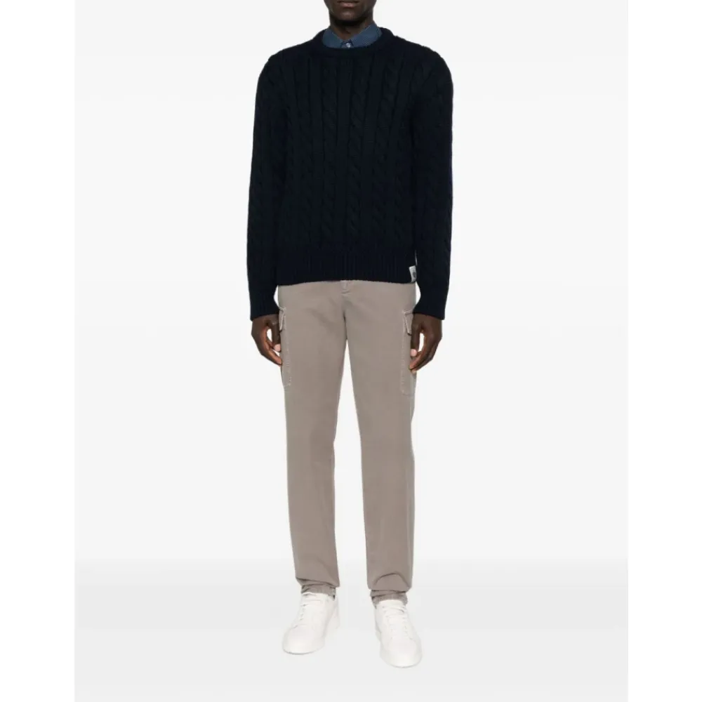 Strik<Bally Cable Knit Crew Neck Sweater Blå