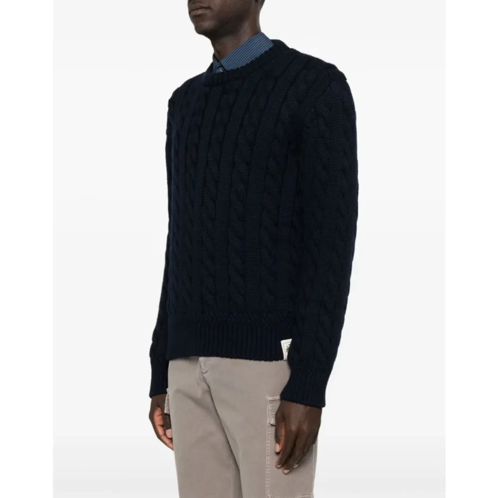 Strik<Bally Cable Knit Crew Neck Sweater Blå