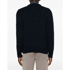Strik<Bally Cable Knit Crew Neck Sweater Blå