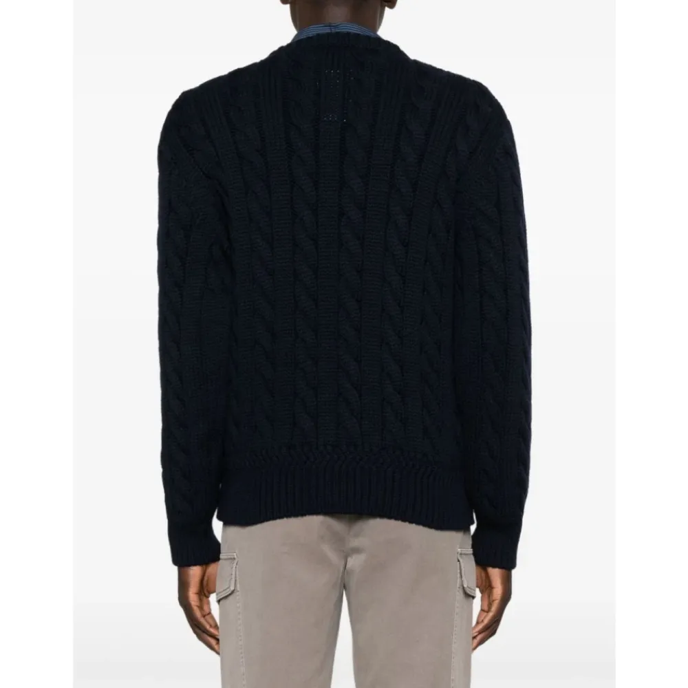 Strik<Bally Cable Knit Crew Neck Sweater Blå