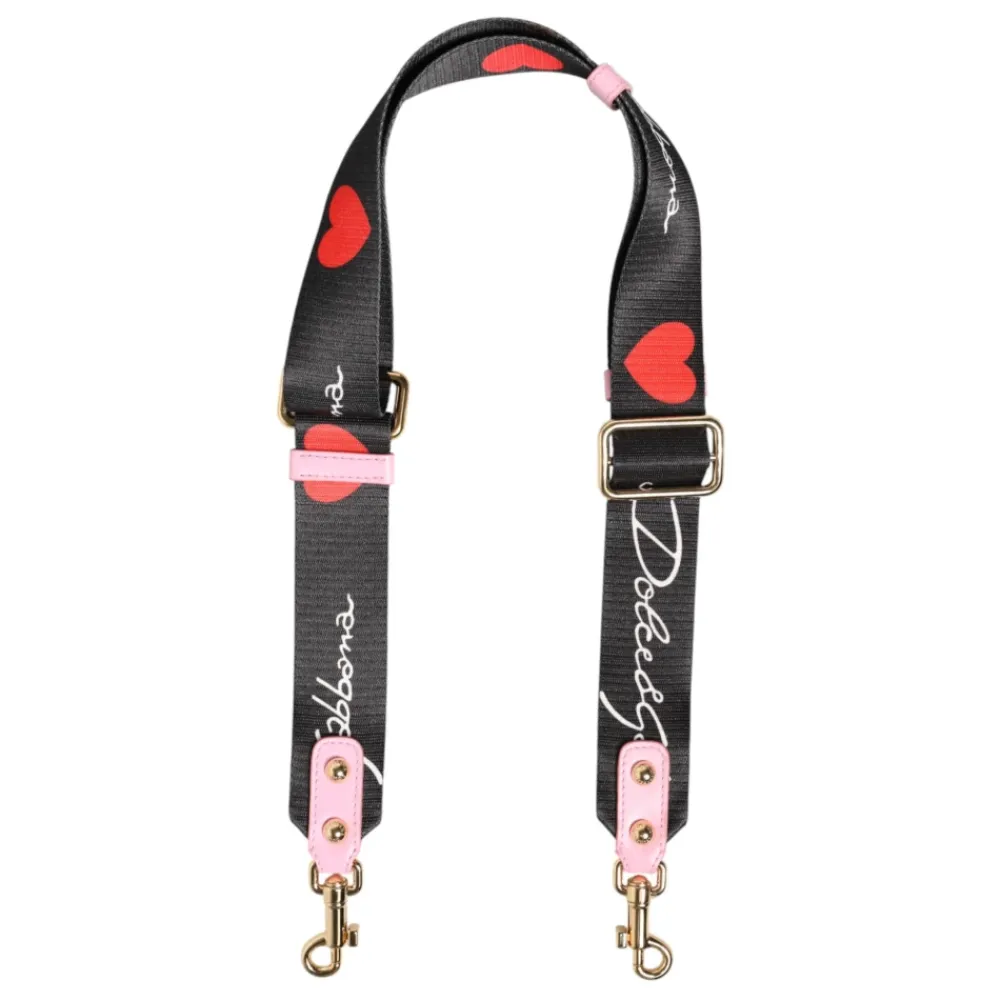 Tilbehør Til Tasker<Dolce & Gabbana Canvas Hjerte Logo Skulderrem Sort
