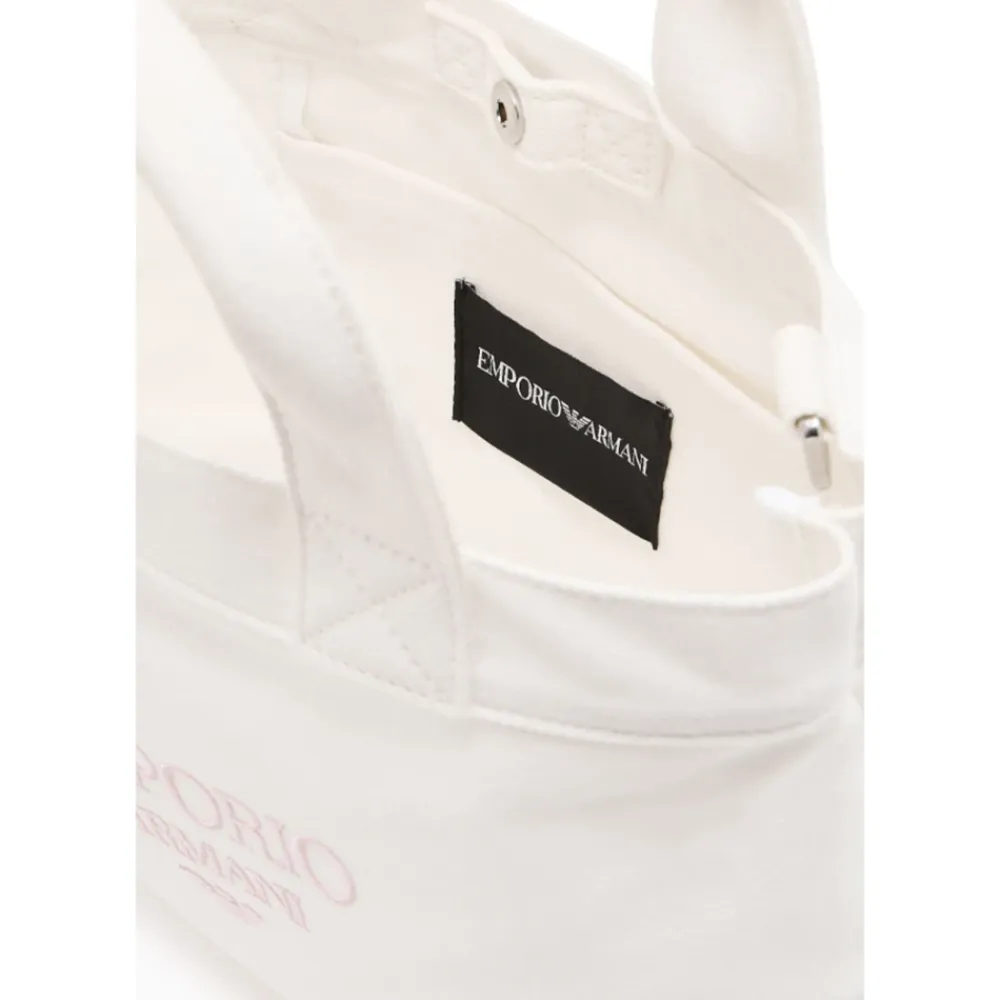 Tasker^Armani Canvas Shopper Taske med Logo Broderi Hvid