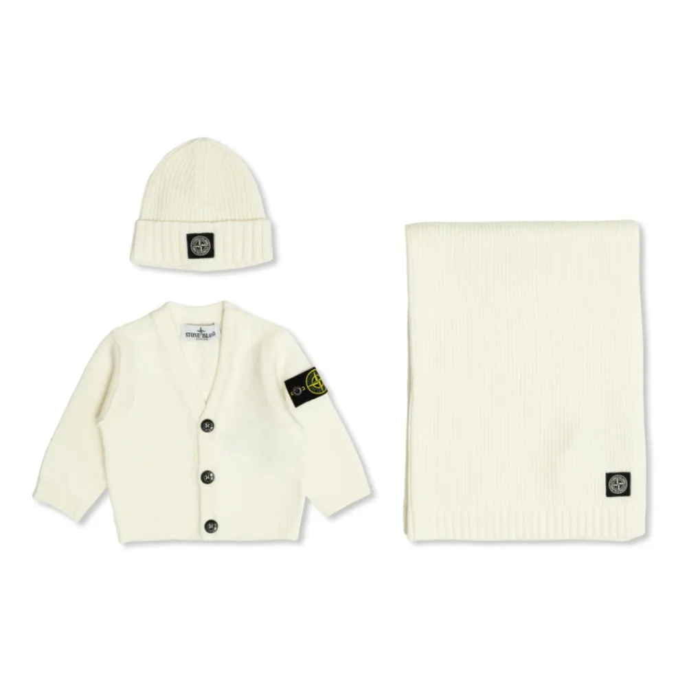 Bodystocking & Sæt^Stone Island Cardigan, Halstørklæde og Hue Sæt Beige