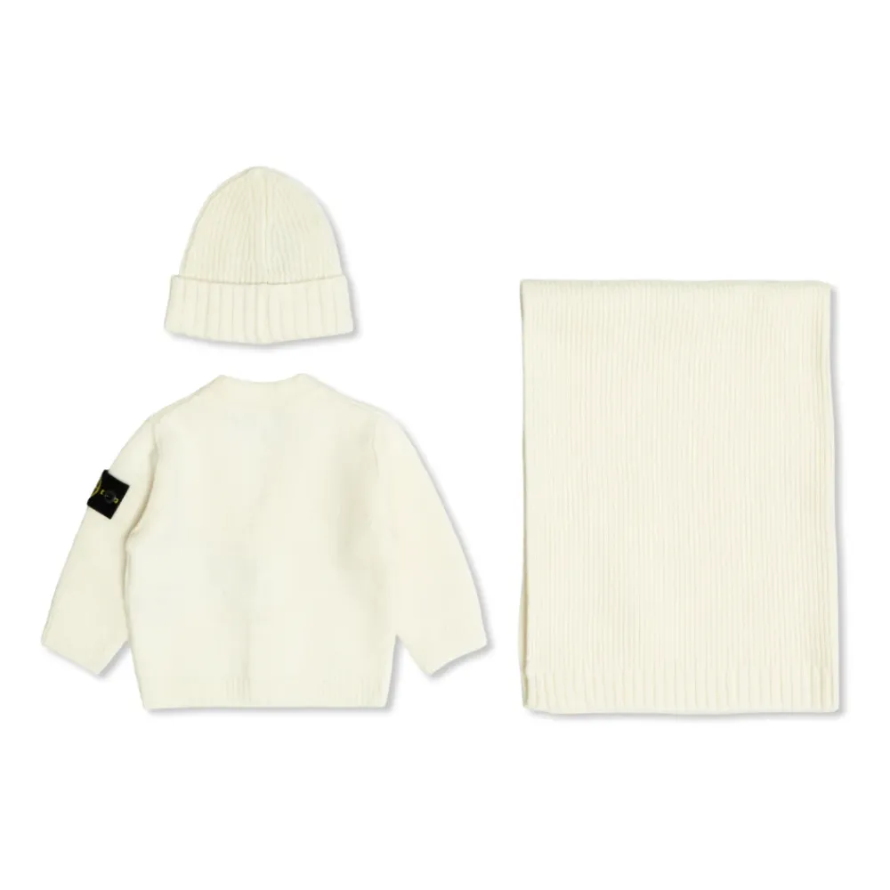 Bodystocking & Sæt^Stone Island Cardigan, Halstørklæde og Hue Sæt Beige