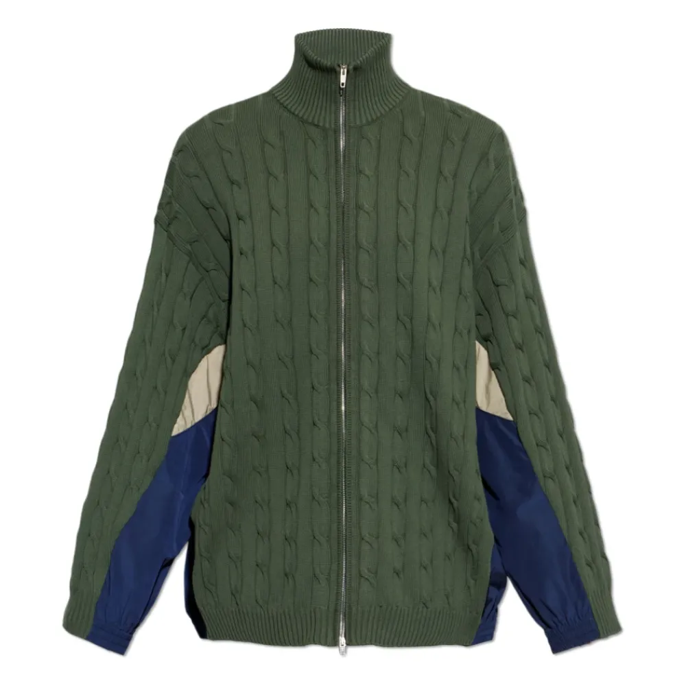 Strik<Balenciaga Cardigan Lavet af Kombinerede Materialer Grøn