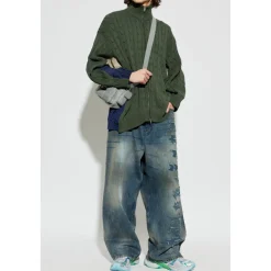 Strik<Balenciaga Cardigan Lavet af Kombinerede Materialer Grøn