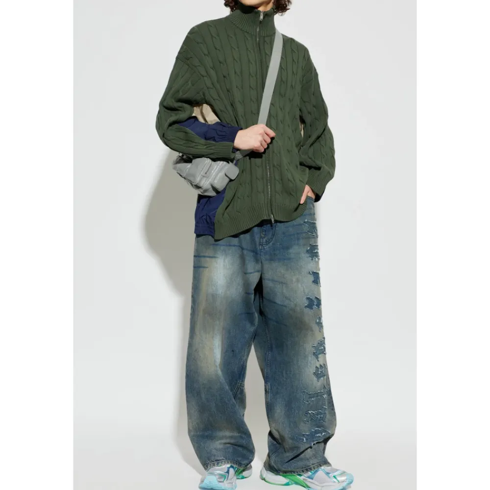Strik<Balenciaga Cardigan Lavet af Kombinerede Materialer Grøn