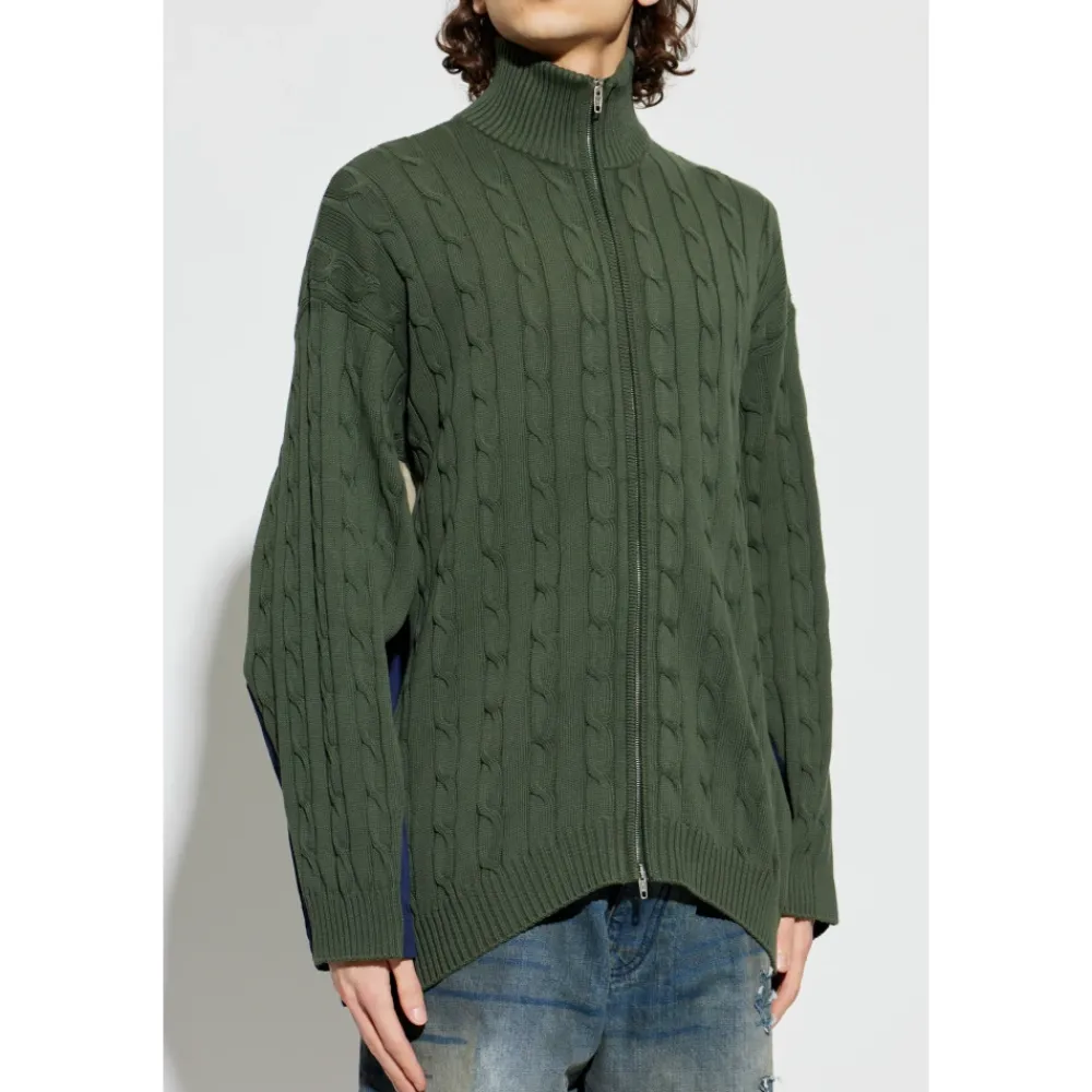 Strik<Balenciaga Cardigan Lavet af Kombinerede Materialer Grøn