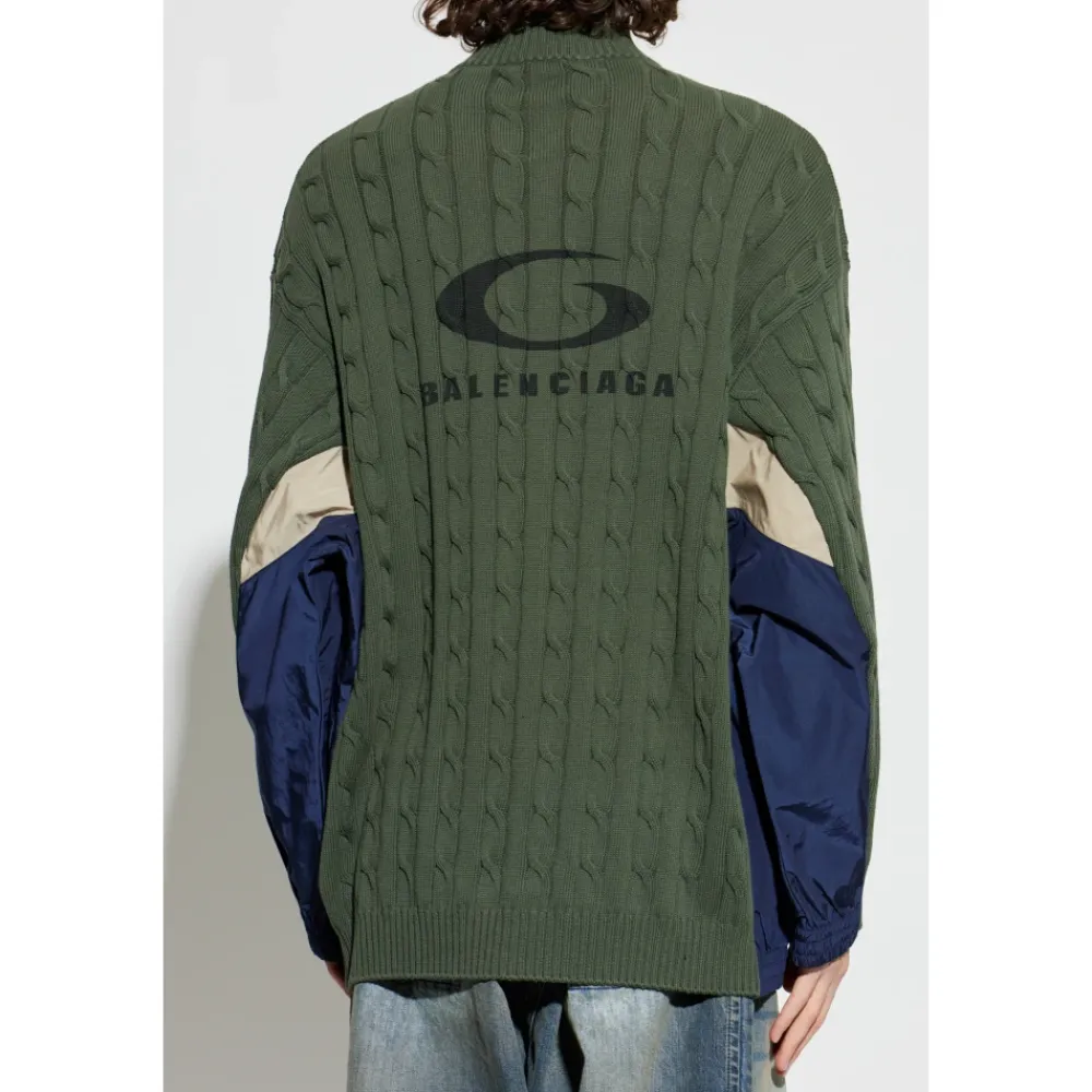 Strik<Balenciaga Cardigan Lavet af Kombinerede Materialer Grøn